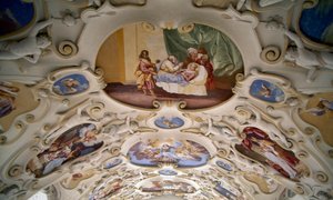 Fresken-Decke aus der Kapelle des Schlosses Bojnice, Trencin. Detail. Slowakei.