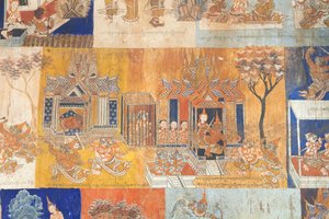 Fresken an den Wänden von Wat Bo, die Szenen aus dem Reamker darstellen, Siem Reap, Kambodscha (Foto) von Unbekannter Künstler