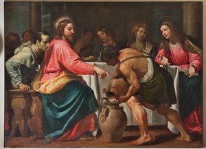 Genua, Duomo (St. Laurentius-Kathedrale), innen, Baptisterium (ehemals Kirche St. Johannes der Alte): "Hochzeit zu Kana", von Domenico Fiasella von Unbekannter Künstler
