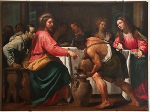 Genua, Duomo (St. Laurentius-Kathedrale), innen, Baptisterium (ehemals Kirche St. Johannes der Alte): "Hochzeit zu Kana", von Domenico Fiasella von Unbekannter Künstler