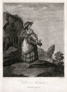 Mädchen aus Montmelian, in Gironde, spielt das alte Rad (Gravur) von Unbekannter Künstler