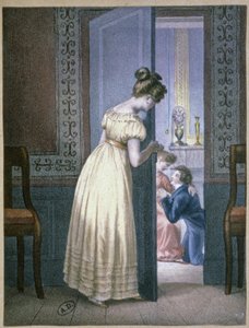 Mädchen lauscht dem privaten Gespräch zweier Liebender, ca. 1820