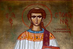 Ikone des Heiligen Stefanos in der Kirche von Agios Stefanos, Lesbos, Ägäis, Griechenland