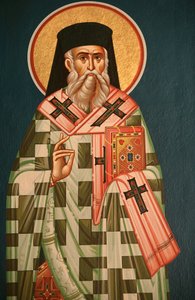 Griechisch-orthodoxe Ikone, die einen heiligen Bischof darstellt Thessaloniki Griechenland