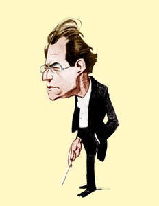 Gustav Mahler. Karikatur von Oscar Garvens, österreichischer Komponist, 7. Juli 1860 - 18. Mai 1911. Oscar Garvens 1874-1951