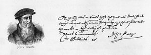 Handschrift und Unterschrift von John Knox aus einem Brief aus Dieppe an William Cecil, um Erlaubnis zu bitten, England zu besuchen