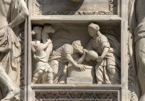 Hochrelief, das Rebecca und Eleazar darstellt, von Giovan Pietro Lasagna