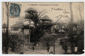 Île de France, Hauts de Seine (92), Le Plessis Robinson (Le Plessis-Robinson): Panoramablick auf den „True Arbre“, eine Guinguette, die auf der Spitze einer Kastanie installiert ist - Postkarte datiert 1904