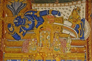 Indien, Tamil Nadu, Srirangam, Sri Ranganathasvami Hindu-Tempel (ursprünglich 10. Jahrhundert), Wandgemälde von Vishnu von Unbekannt