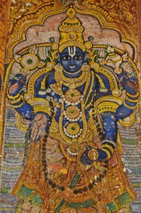 Indien, Tamil Nadu, Srirangam, Sri Ranganathasvami Hindu-Tempel (ursprünglich 10. Jahrhundert), Wandmalerei von Vishnu von Unbekannt