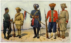 Indische Soldaten aus dem Britischen Empire während des Ersten Weltkriegs (Gravur) von Unbekannter Künstler