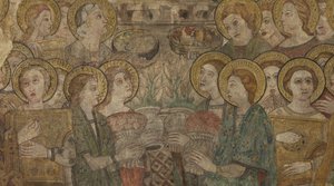 Innenraum. Nordquerhaus. Altar (Altar der Wandmalereien). Original aus der Hauptkapelle. Wandmalereien (Detail). Ende 14. Jahrhundert. von Unbekannt