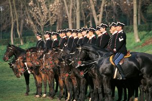 Italien, Kürassier-Schwadron zu Pferd in Reihe stehend