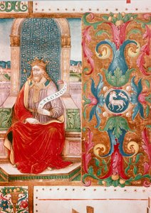 König Salomo auf dem Thron, illuminierte Lettrine aus Manuskript Ms. K C 43, Florenz, Museo dell