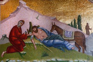 Kykkos-Kloster, Zypern. Mosaik. Der barmherzige Samariter, Pedoulas, Zypern von Unbekannt