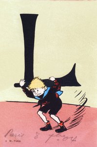 L wie lourd - Kinderalphabet. C. M. Verleger, Paris. Handbemalte Postkarten, abgestempelt 1904 von Unbekannt