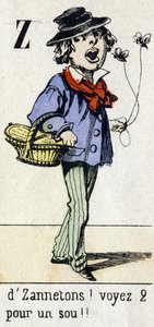 Buchstabe Z: "von Zannetons! Siehe 2 für einen Penny!!" Alphabet "Kindervergnügen". Imaging von Epinal, ca. 1890. Beliebte Serie. Kleines Heft mit 8 Seiten.