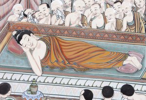 Leben Buddhas. Nach 45 Jahren des Lehrens ging der Buddha ins Parinirvana über, Seoul, Südkorea von Unbekannt