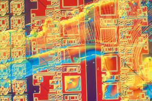 Siliziumwafer mit kolloidalem Silicafleck, Lichtmikrograph