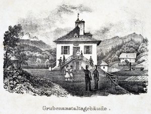 Salzbergwerk: das Gebäude des Bergbauunternehmens in Durrnberg, Österreich von Unbekannt
