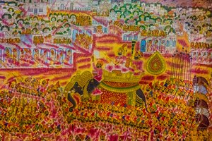 Miniaturmalerei aus dem Fort in Jodhpur, Holi-Festival, Mandawa, Rajasthan, Indien von Unbekannter Künstler