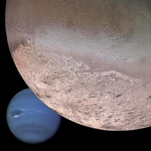 Montage von Neptun und seinem Mond Triton von Unbekannt