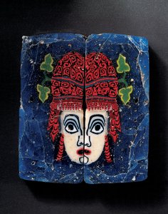 Mosaikeinlage einer neuen Komödie Maenad Maske, römisch-ägyptisch, ca. 1. Jahrhundert v. Chr.