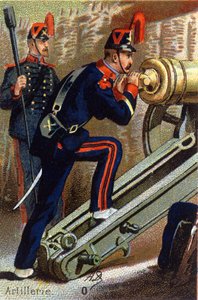O: Artillerie. Gravur in "Militäralphabet". Chromolithographien Ende des 19. Jahrhunderts. von Unbekannt