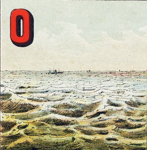 O: Ozean. Unermessliche Wasserfläche, die die Erde umgibt. Das Wasser des Ozeans ist salzig; der Mensch kann es nicht trinken - Gravur aus Alphabet geographique. Guerin-Muller et Cie, Verleger, Paris