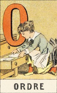 O: Ordnung - Gravur aus ABCD der kleinen Mädchen. Pellerin & Cie, Drucker-Verleger, Epinal, um 1890. Serie A. Maße: 19 x 13,5 cm. von Unbekannt