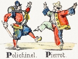 P - Polichinelle Pierrot - Kinderunterhaltungsalphabet ca. 1890 (Lithographie)