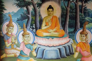 Gemälde, das Buddhas Leben zeigt, Wat Nokhor, Kompong Cham, Kambodscha von Unbekannt