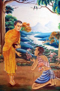 Gemälde, das die Lebensgeschichte von Shakyamuni Buddha darstellt. Wat Naxai. Vientiane, Laos von Unbekannt