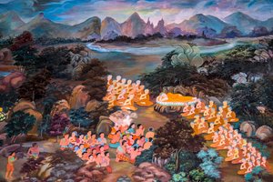 Gemälde von Dorfszenen mit Buddha in Thailand, Wat Bang Riang, Thub Pat, Phang Nga, Thailand von Unbekannter Künstler