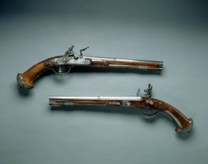 Paar Steinschlosspistolen, Laufmacher Lazarino Cominazzo, Schlossmacher Gio Borgognone, ca. 1690-1700 von Unbekannt