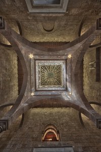 Palermo, Der Königspalast oder Palazzo dei Normanni (Palast der Normannen), Joharia-Turm, der Windsaal: hölzerner Spitz mit der Windrose (Kompassrose) im Zentrum, Zenitalansicht von Unbekannter Künstler
