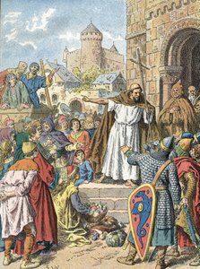 Peter der Einsiedler predigt den Kreuzzug mit dem Ruf „Gott will es!“ von Unbekannter Künstler