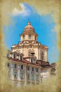 Piazza Castello: Kirche San Lorenzo, Turin, Piemont, Italien (manipuliertes Foto) von Unbekannt