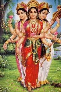Bild der hinduistischen Göttinnen Parvati, Lakshmi & Saraswati, Indien von Unbekannt