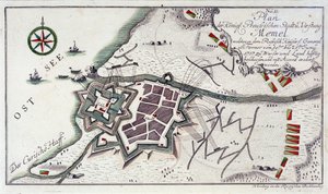 Plan von Memel während der Kapitulation der Stadt, 27. Juni bis 5. Juli 1757