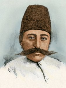 Porträt von Mozaffar ad-din (1853-1907), Schah von Iran zwischen 1896 und 1907. Farbgravur 19. Jahrhundert von Unbekannter Künstler