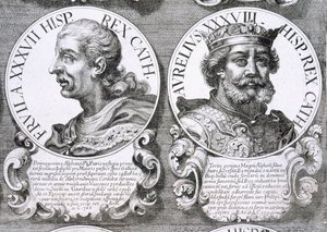 Porträts von Fruela I und Aurelius von Asturien (Lithografie)