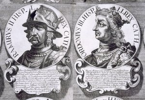 Porträts von Ramiro II. und Ordono III. (Lithografie)