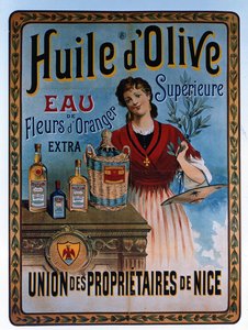 Plakat zur Werbung für Olivenöl aus Nizza, Frankreich von Unbekannter Künstler