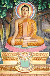 Preah Prom Rath Kloster, Leben des Buddha, Meditation auf einer Lotusblume, Der Buddha in Erdberührungsposition, Siem Reap, Kambodscha von Unbekannt