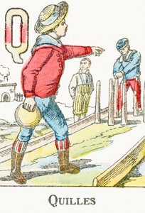 Q : Kegeln - Gravur aus Alphabet der Spiele, um 1890