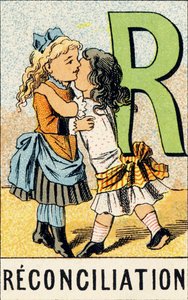R: Versöhnung - Gravur aus ABCD der kleinen Mädchen. Pellerin & Cie, Drucker-Verleger, Epinal, um 1890. Serie A. Maße: 19 x 13,5 cm