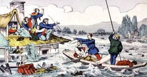 Rettung mit einem kleinen Boot während Überschwemmungen im Süden Frankreichs von Unbekannter Künstler