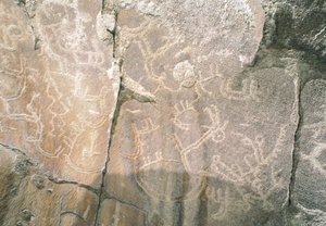 Felszeichnungen im Hunza-Tal, nahe dem archäologischen Gebiet Karimabad, Pakistan von Benjamin Baud