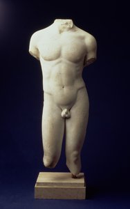 Römischer männlicher Torso einer jugendlichen Figur, nach einem polykletischen Bronzeoriginal aus dem 5. Jahrhundert v. Chr. (Vorderansicht) ca. 1. Jahrhundert n. Chr. von Unbekannt